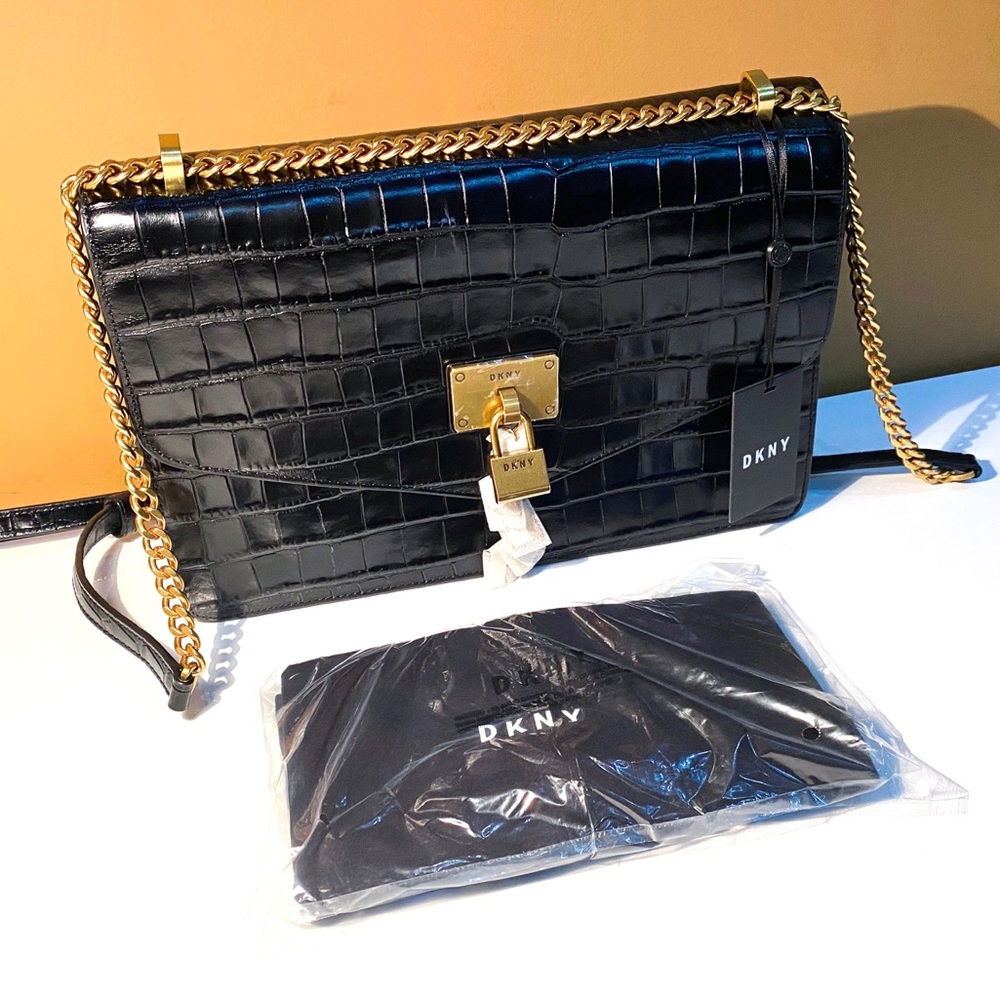 DKNY Black Elissa Croc Shoulder Bag / Crossbody